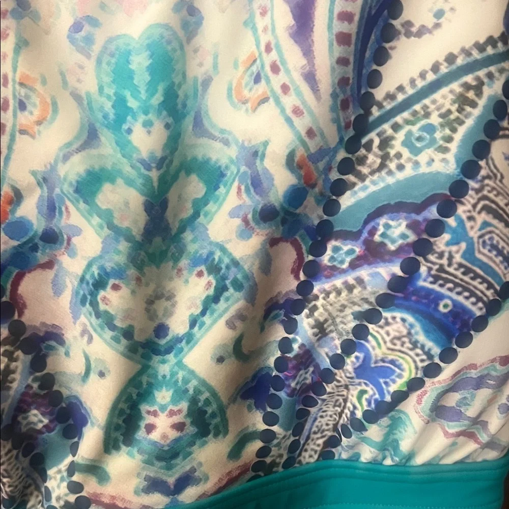 Prana Teal and Cream Patterned One Piece Swimsuit - Picture 3 of 8